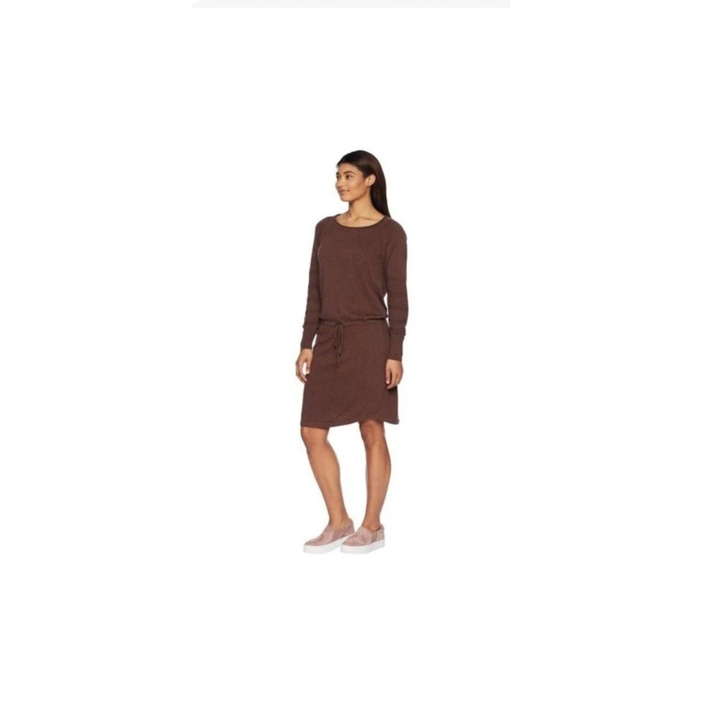 Prana Dress Womens XS Brown Sweater Organic Cotton Long Sleeve Leigh Tie Knee
